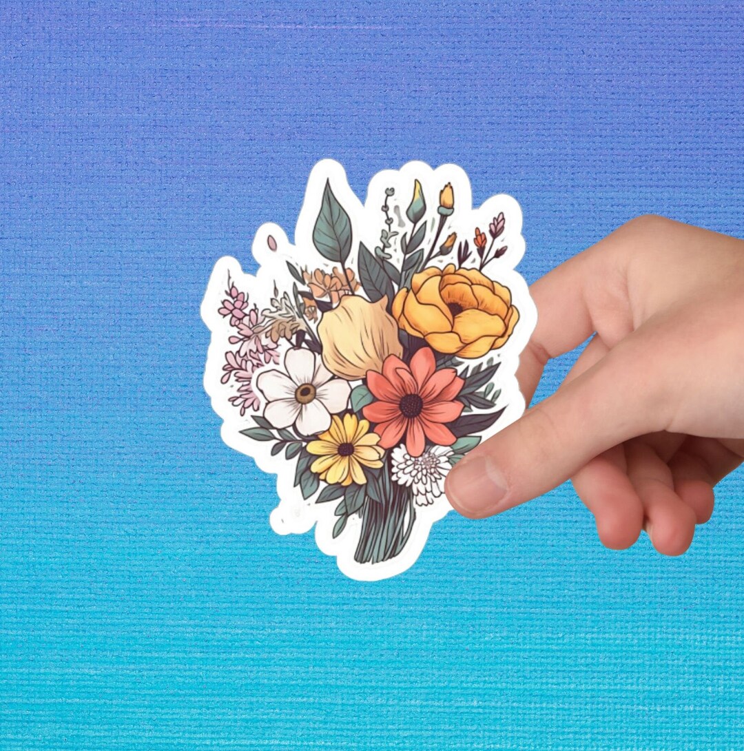 Sticker Flowwer Wildflower Bunch Sticker, Retro Flower Sticker, Watercolor Flower ...