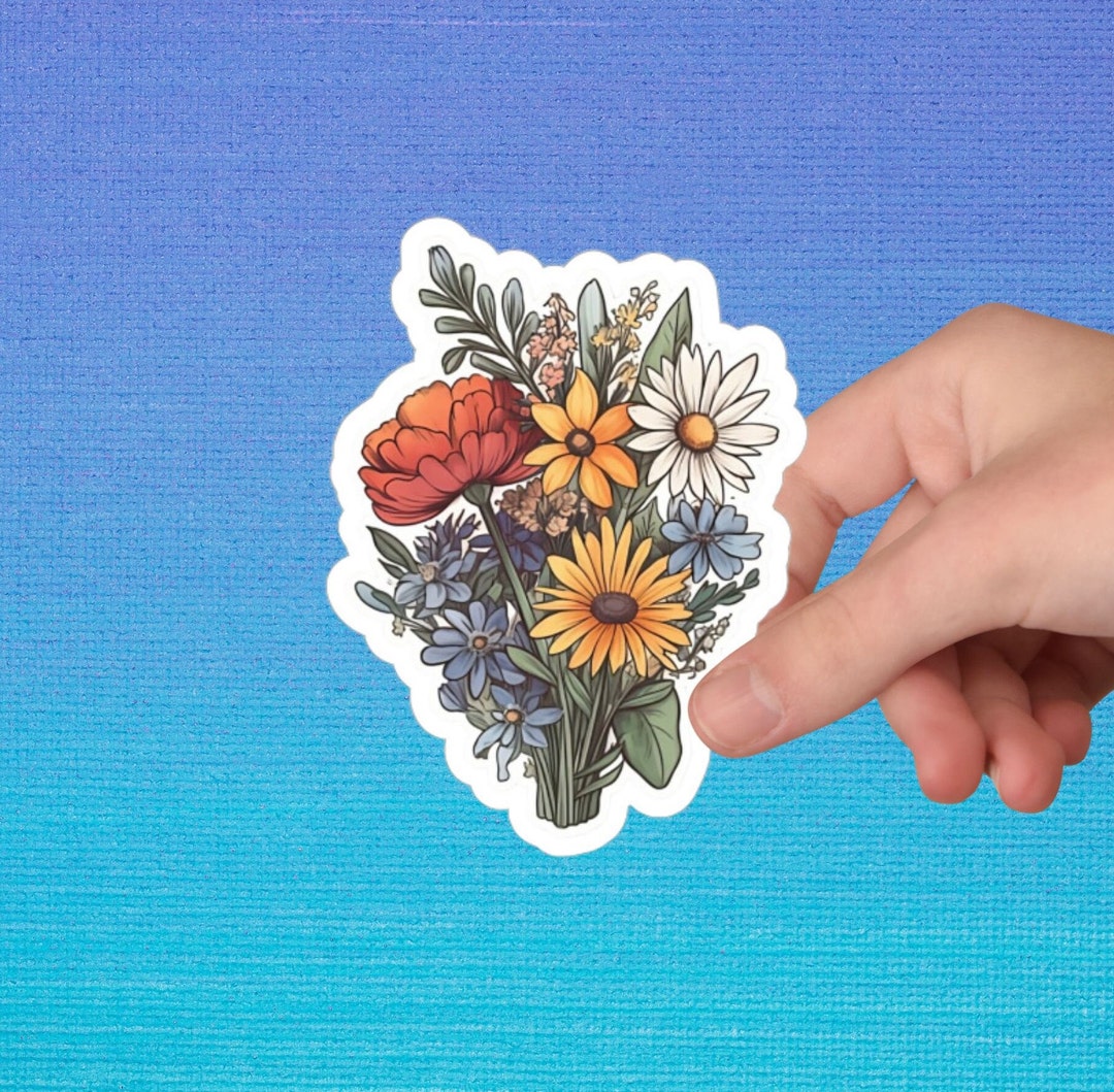 Sticker Flowwer Wildflower Bunch Sticker, Retro Flower Sticker, Watercolor Flower ...