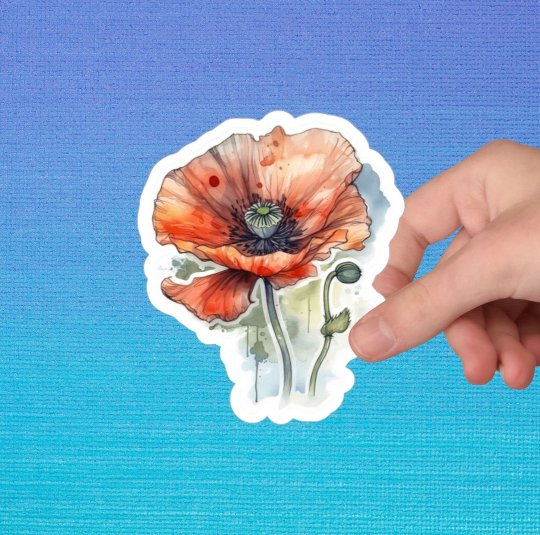 August Birth Flower Sticker, Watercolor Poppy Birth Month Flower ...