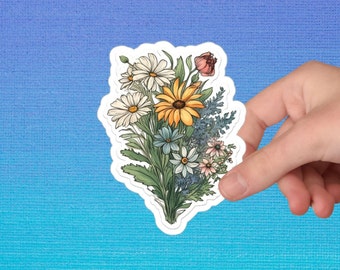 Wildflower Bunch Sticker, Retro Flower Sticker, Watercolor Flower Sticker, Vinyl Flower Floral Sticker, Laptop - Available In Clear & White