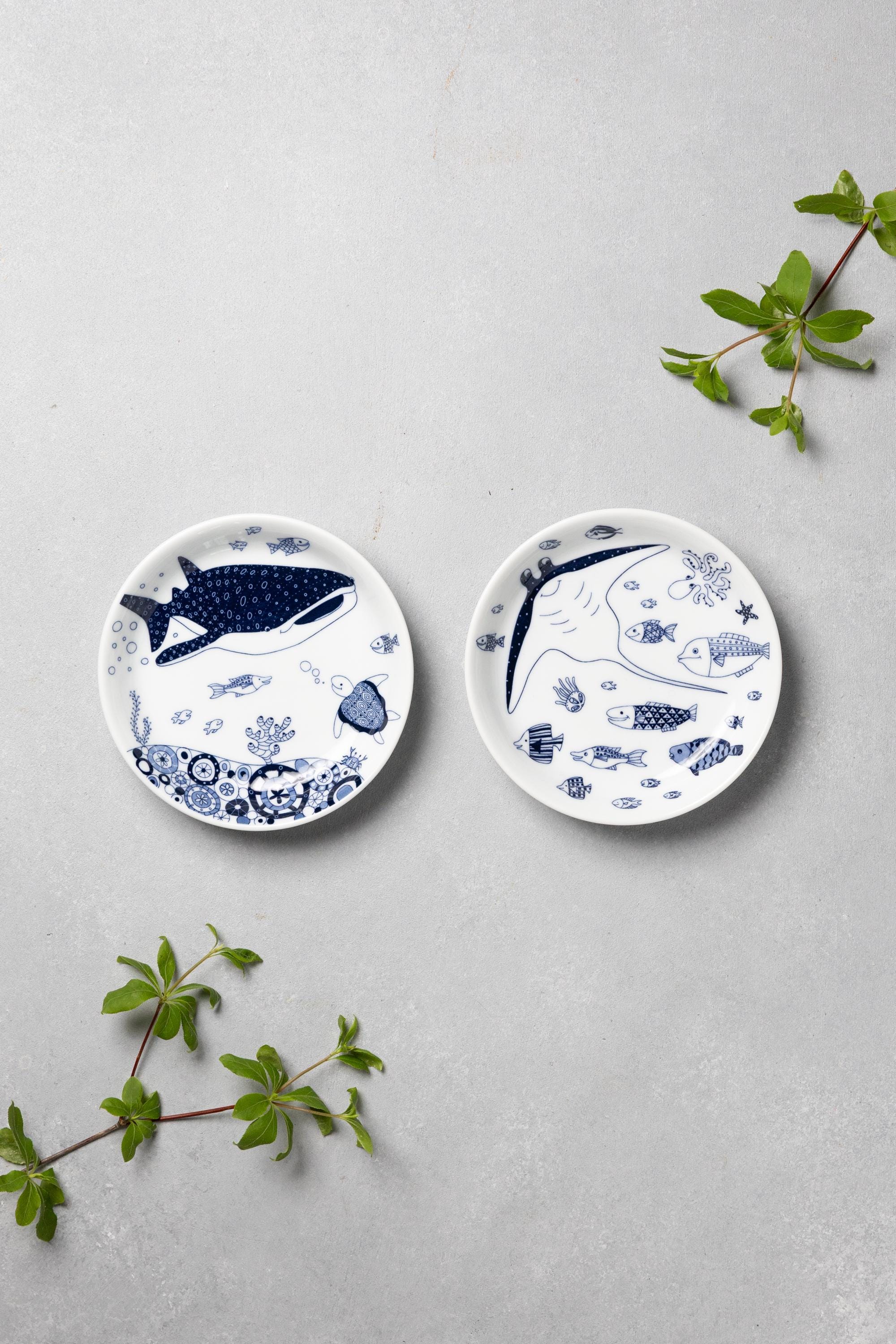 Hasami Yaki Appetizer Plates Set of 2 | Whale Shark & Manta Ray