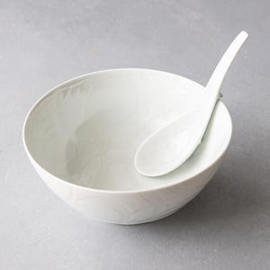 Ciotola per ramen Arita in porcellana pregiata con cucchiaio / Ciotola per noodles giapponesi / Bianco classico