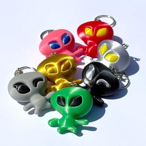 gleep and glorp. customizable keychain, charm, or pendant baby aliens, cute with color options including alien green and alien gray