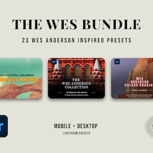 23 WES PRESETS BUNDLE - Wes Anderson Presets - Cinematic Lightroom Presets (Mobile & Desktop). Movies. Grand Budapest Hotel, Asteroid City