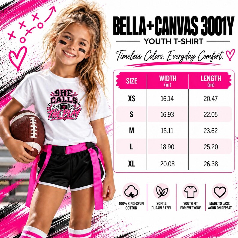 She Calls The Play Girls Flag Football Shirt, Pink Football Graphic Tee for Women and Youth, Game Day Gift for Sports Moms and Players image 10