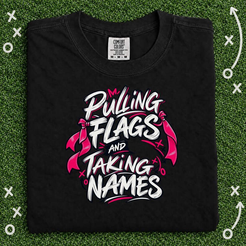 Pulling Flags and Taking Names Girls Flag Football Shirt, Pink Graphic Tee for Flag Football Players, Moms, Teams and Game Day Gift image 3