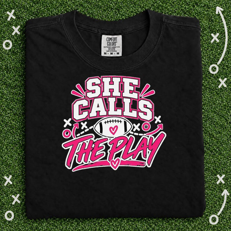 She Calls The Play Girls Flag Football Shirt, Pink Football Graphic Tee for Women and Youth, Game Day Gift for Sports Moms and Players image 3