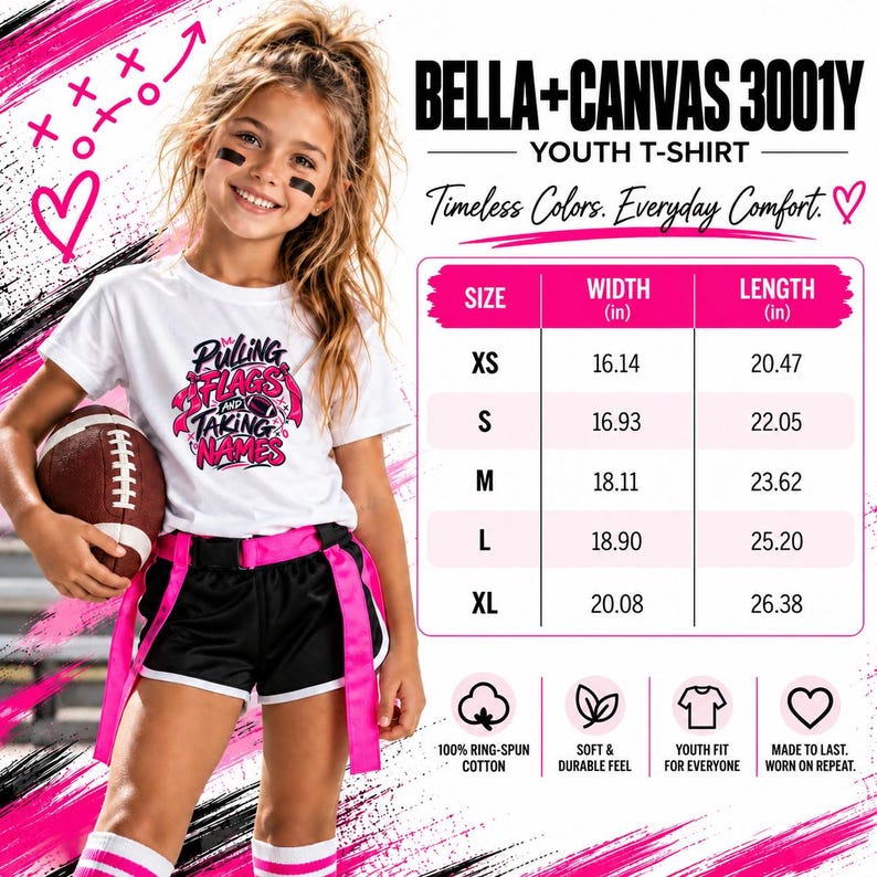 Pulling Flags and Taking Names Girls Flag Football Shirt, Pink Graphic Tee for Flag Football Players, Moms, Teams and Game Day Gift image 10