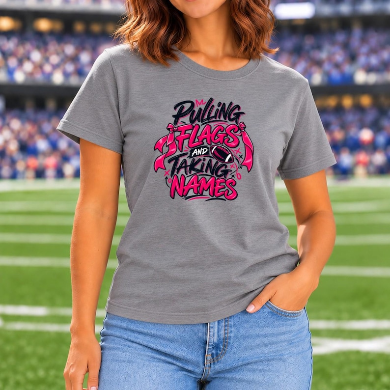 Pulling Flags and Taking Names Girls Flag Football Shirt, Pink Graphic Tee for Flag Football Players, Moms, Teams and Game Day Gift image 5