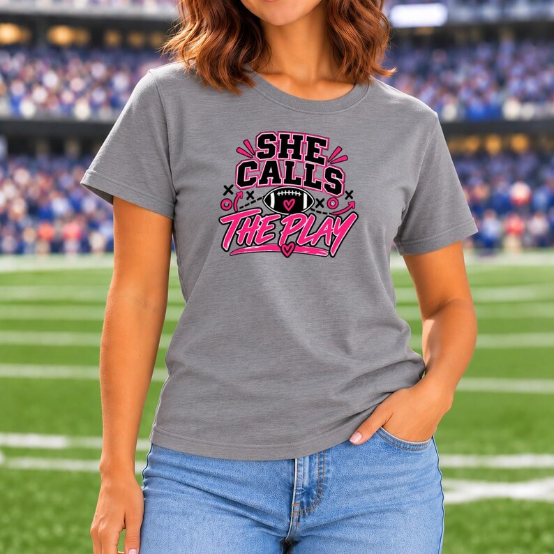 She Calls The Play Girls Flag Football Shirt, Pink Football Graphic Tee for Women and Youth, Game Day Gift for Sports Moms and Players image 5