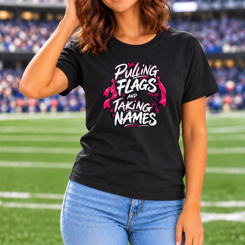 Pulling Flags and Taking Names Girls Flag Football Shirt, Pink Graphic Tee for Flag Football Players, Moms, Teams and Game Day Gift image 6