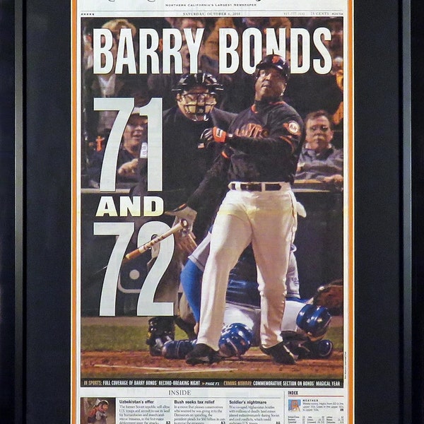 Barry Bonds "Single Season HR Record" Framed Newspaper Display