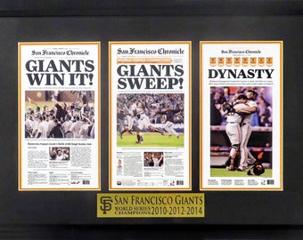 San Francisco Giants 2010-2012-2014 World Series Champions Mini-Newspaper Framed Display