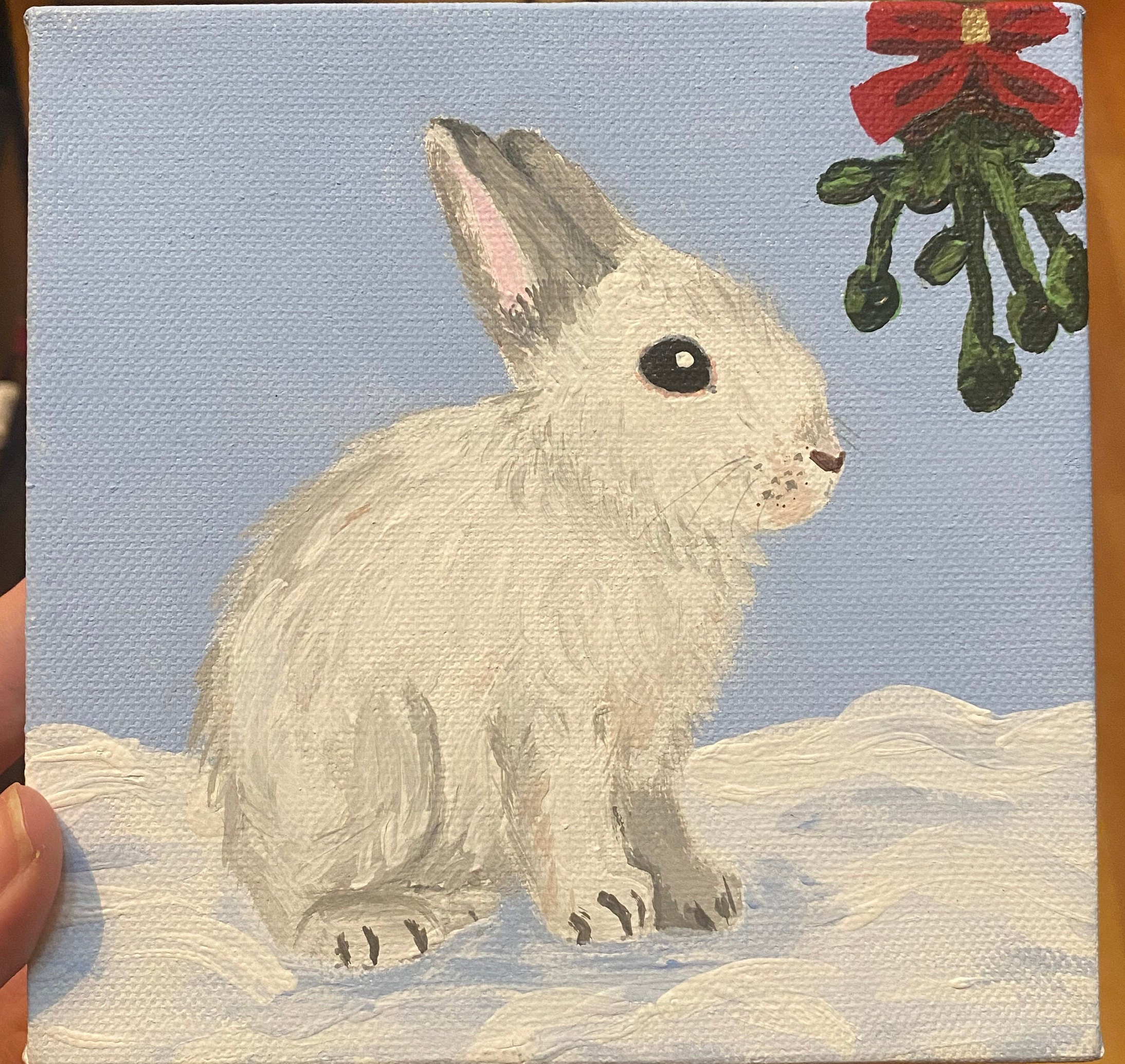 Winter Rabbit Painting With Mistletoe - Etsy