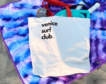 Venice Surf Club Cotton Canvas Beach Bag: Large Reusable Tote