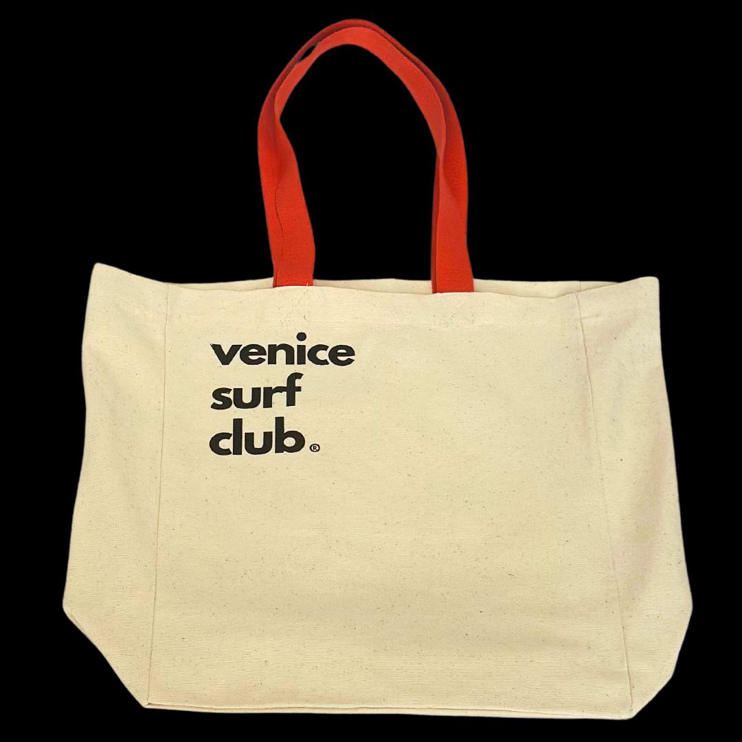 Venice Surf Club Large Cotton Canvas Beach Bag - Heavy Duty Reusable Tote With Printed Design