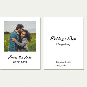 May include: Save the date card with a photo of a couple in a field of flowers. The text on the card reads "Ashley + Ben, New York City, Save the date, 03.06.2023, For more details: ashleyandben.com"