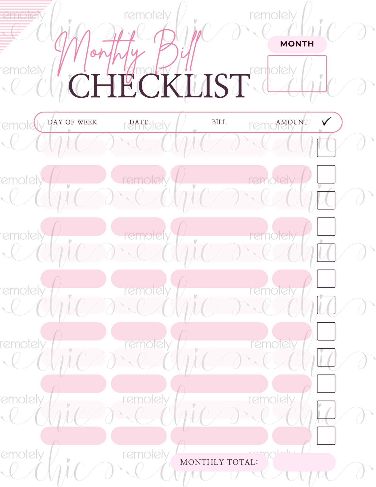 Printable Monthly Bill Checklist Multiple Colors to Choose From Etsy