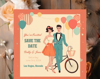 Mod Wedding Save the Date Template- Stylish Colors, Mid Century Modern style Wedding Announcement