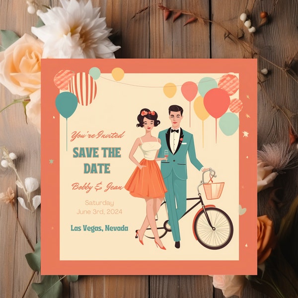 Mod Wedding Save the Date Template- Stylish Colors, Mid Century Modern style Wedding Announcement