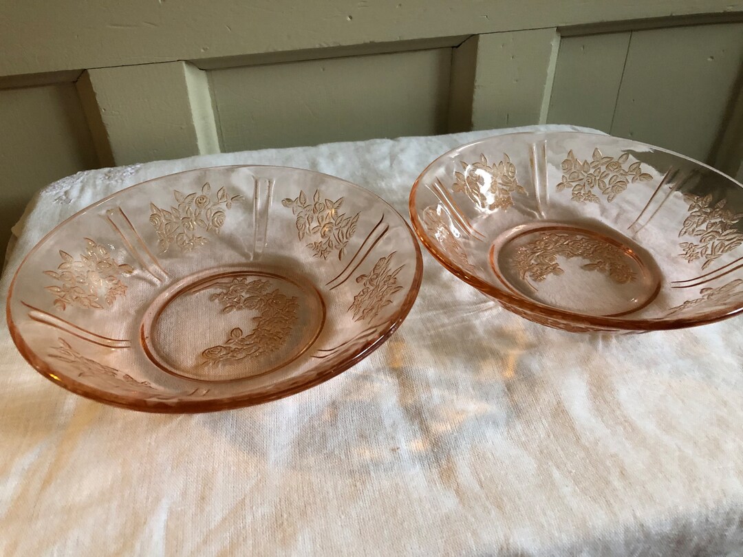 Pair of Pink Depression Glass Cereal Bowls Federal Cabbage Etsy