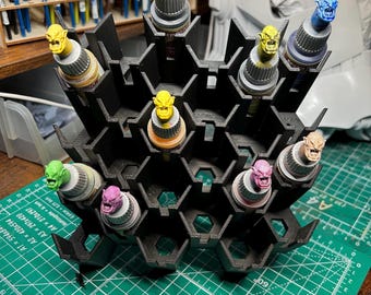 Modular Honeycomb Paint Rack – 27-Slot Organizer for Miniature & Acrylic Paints – Customizable Color and Angle