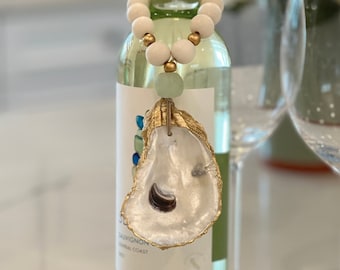 Oyster Shell Bottle Charm, ornament,  Napkin Ring, Costal Home Decor, Hostess Gift, Party/Shower Favor