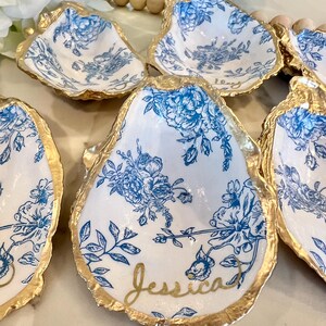Blue Floral Oyster Ring Dish, French Toile, Gift for Bride, Bridesmaid, Party and Wedding Favor, Engagement Gift, Personalized image 13