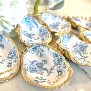 Blue Floral Oyster Ring Dish, French Toile, Gift for Bride, Bridesmaid, Party and Wedding Favor, Engagement Gift, Personalized image 12