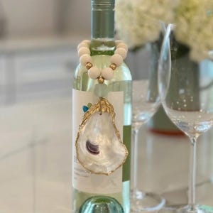 Oyster Shell Bottle Charm, Ornament, Napkin Ring, Coastal Home Decor, Hostess Gift, Party/Shower Favor, Personalized