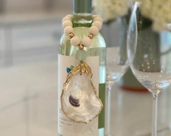 Oyster Shell Bottle Charm, Ornament, Napkin Ring, Coastal Home Decor, Hostess Gift, Party/Shower Favor, Personalized