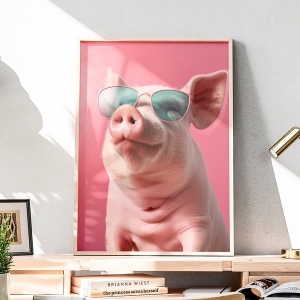 Rose Pig Portrait Printable Digital Art Mural for Wall Decoration Art for Birthday Gift Animal Printing for Digital Download