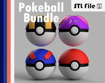 Pokeball Bundle STL 3D print File with Pokeball, Great Ball, Ultra Ball, Master Ball