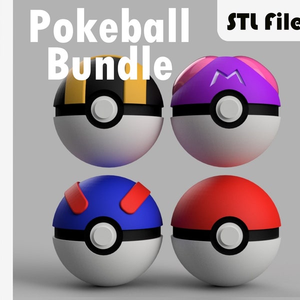 Pokeball Bundle STL 3D print File with Pokeball, Great Ball, Ultra Ball, Master Ball