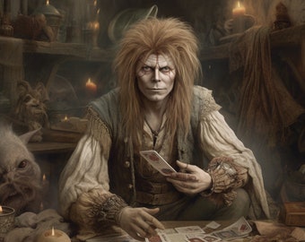 Jareth the Goblin King playing cards in the Labyrinth