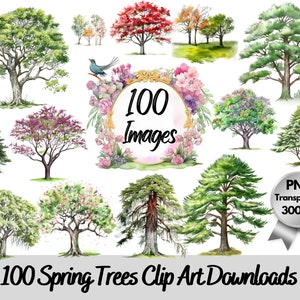 100 Spring Trees Clipart Bundle, Watercolour Clipart, Digital Clipart Images, Commercial Use Clipart, 300dpi Clipart, Tree Clipart, Garden.