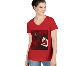 Romantic Floral V-Neck T-Shirt, Gift for Her, Valentine's Day Apparel, Casual Love Shirt, Date Night Top, Women's Fashion