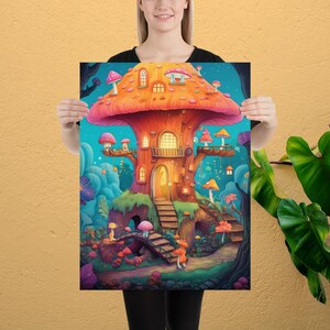MUSHROOM HOME ENCHANTED Forest Magical World Children's Poster Decoración para niños Decoración para la habitación de los niños