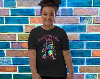 DANCING NEON CAT Bright Colors Jam Out Kitty Dance To Your Own Jam Casual Wear Colorful Graphic Tee Party Cat Unisex Youth Sizes T-Shirt