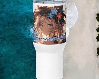 PERSONALIZED ANIME FAIRY Travel mug w/ Handle Anime Fairies Spend a Day at the Beach Insulated Mug 25oz