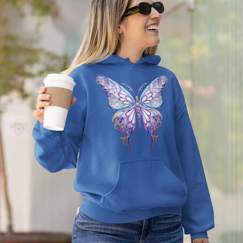 Turquoise Bubble Butterfly Print Hoodie Dress