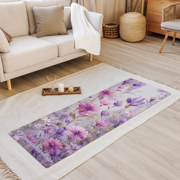 Watercolor Wildflowers Personalized Yoga Mat 3 mm Thick Yoga Mat with Strap for Carrying Violet & Purple Mat Serene Meditation Non-Slip Mat