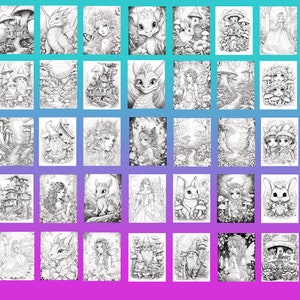 35 FANTASY COLORING PAGES Download Only Digital File PDf Printable, Enchanted Forest, Princesses, Gnomes, Magical Creatures