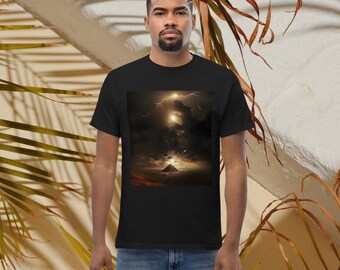 Egyptian PYRAMID UFO Graphic Tee Ominous Scene Lightning & UFOs UAPs above an Egyptian Pyramid UFO lovers Conspiracy Theory Alien Invasion