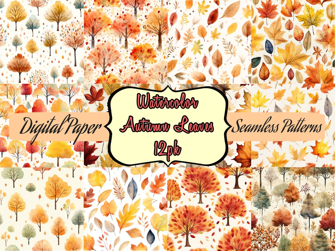 Watercolor Autumn Leaves Seamless Pattern, Fall Trees (digital Paper ...