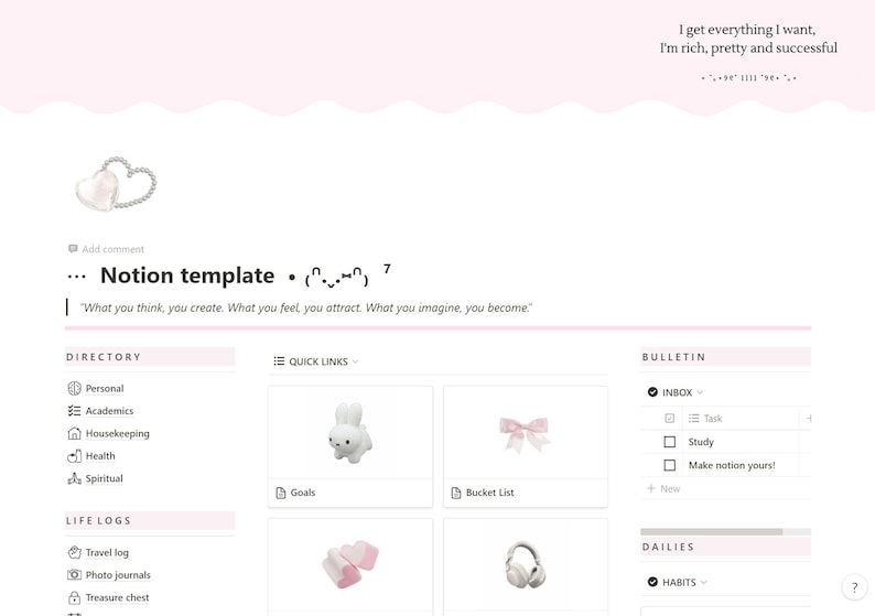 Pink Notion Template and Ultimate Life Planner Coquette Etsy Pink Notion Template and Ultimate Life Planner Coquette Etsy