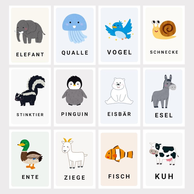 50 Animal Flashcards Preschool – Flashcards for Children in German | Montessori Materials | Fruit Flashcards German | PDF Digital image 2