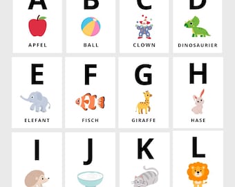 ABC Card Set, 26 Printable Flashcards, 7 Cut-Out Pages, Alphabet Cards for Kids, Digital Product