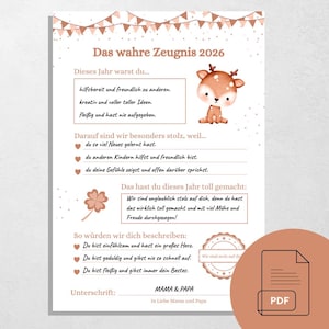 Certificado personal con motivo de ciervo, PDF para imprimir para niños mayores, certificado para padres cariñosos, regalo de fin de curso escolar