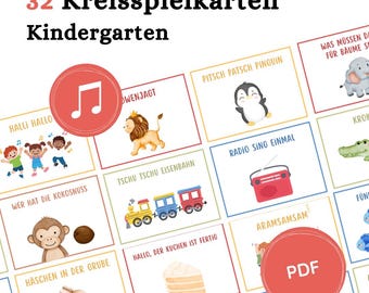 32 circle game cards for the morning circle – daycare and kindergarten material as PDF, movement games for children, game cards, song cards